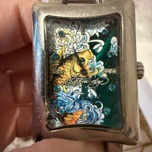 Ed Hardy Women DN-KI1421 Dress Divine Koi Dial Silver Tone Quartz 33mm Watch 7"